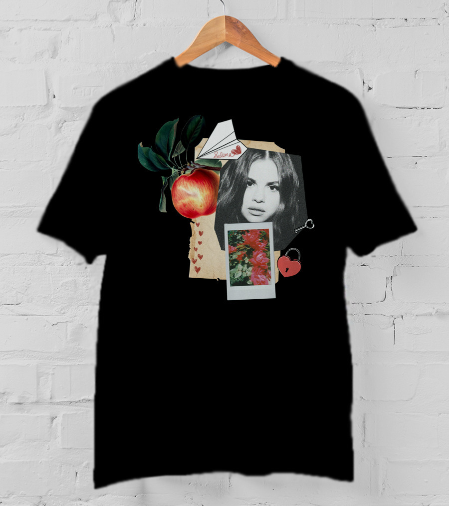 Selena Gomez Polaroid Collage With Heart Lock And Key T-Shirt