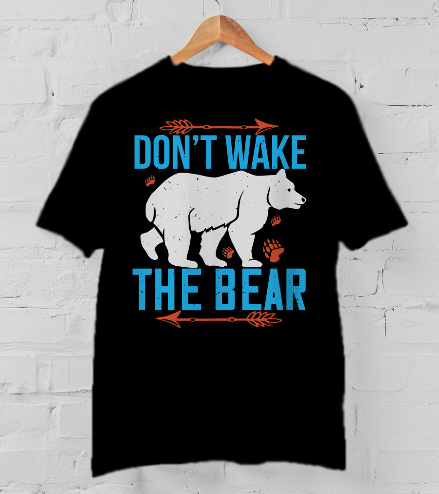 DON'T WAKE THE BEAR White Bear With Orange Paw Prints And Arrows T-Shirt