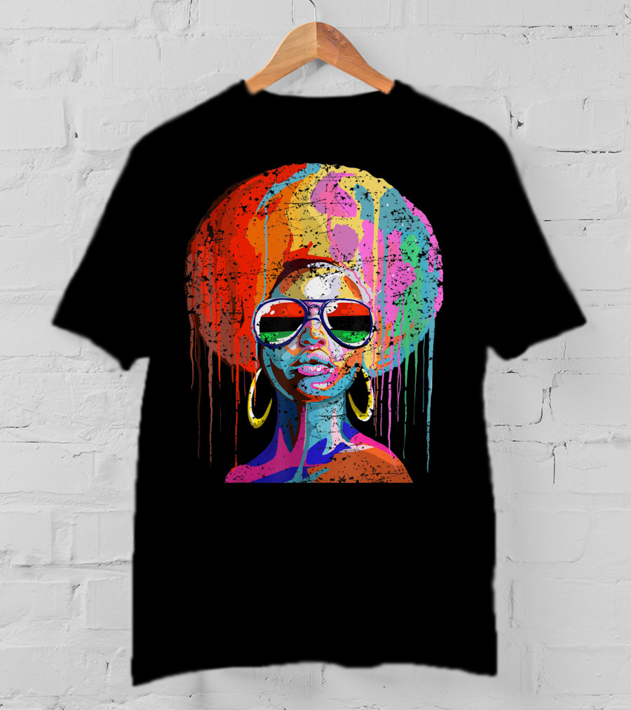 Black Queen Afro Melanin Sunglasses Drip T-Shirt
