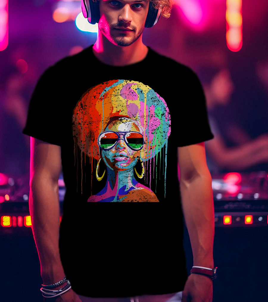 Black Queen Afro Melanin Sunglasses Drip T-Shirt