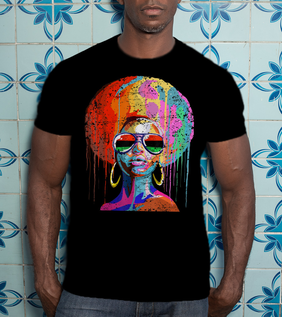 Black Queen Afro Melanin Sunglasses Drip T-Shirt
