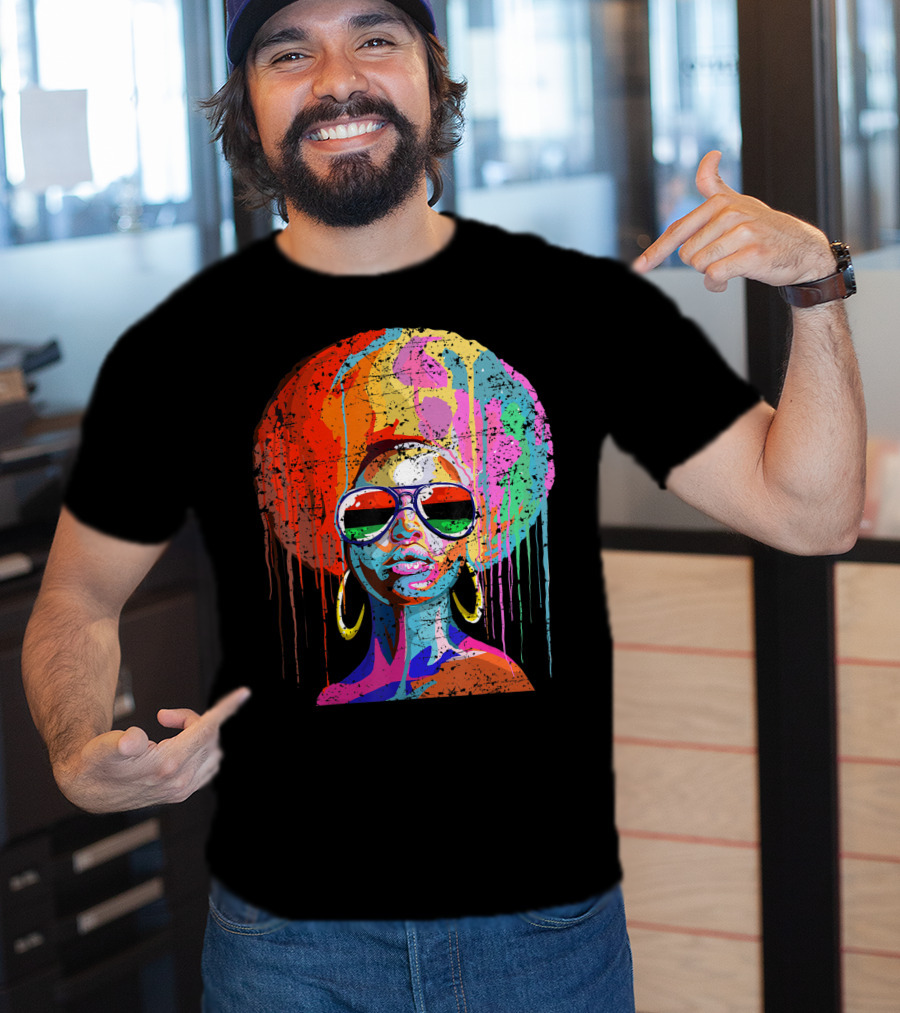 Black Queen Afro Melanin Sunglasses Drip T-Shirt