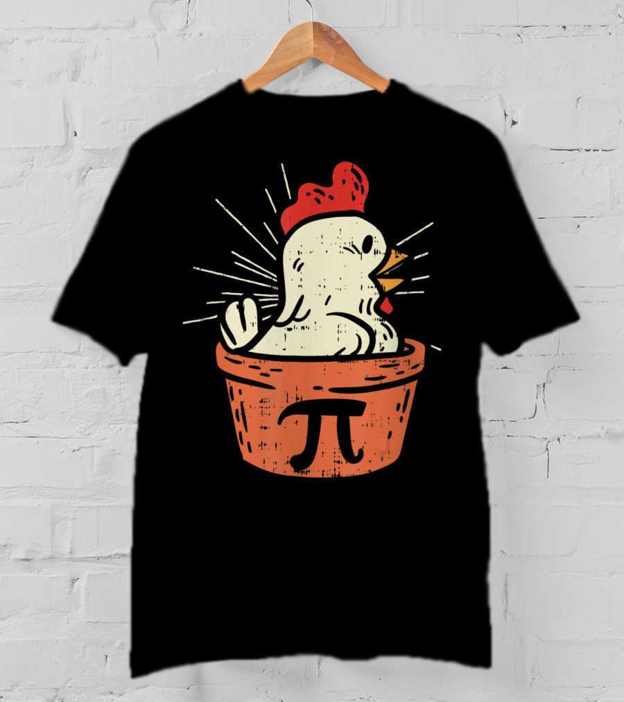 Chicken Pot Pi Day Pie Math Lover Geek 3.14 Rooster In Pie With Pi T-Shirt