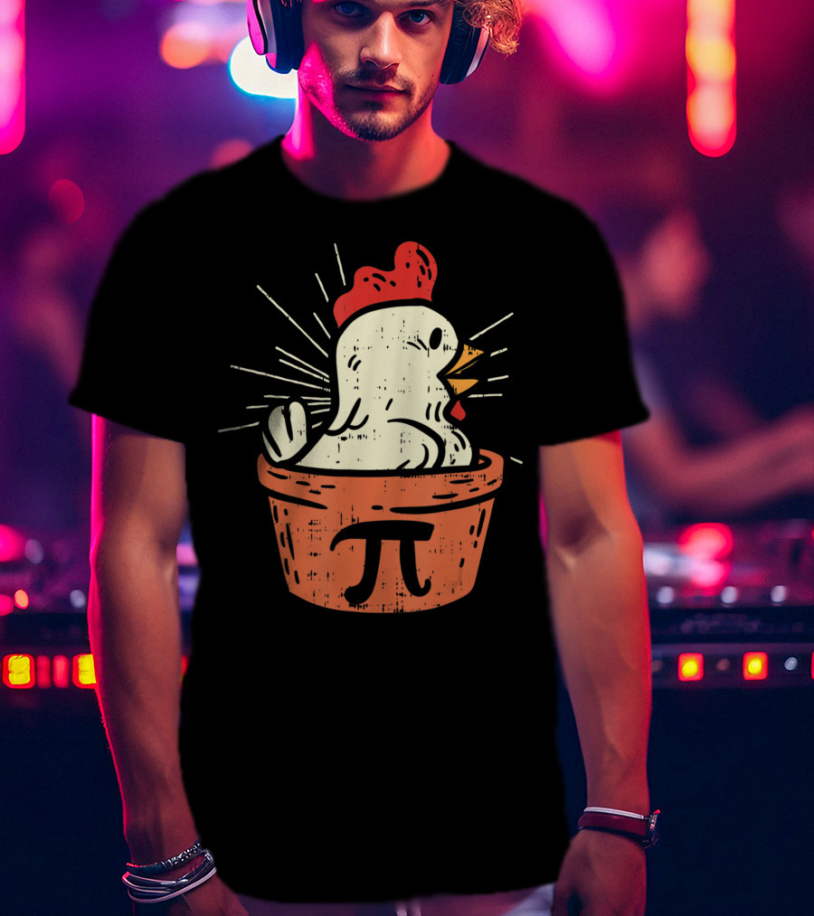 Chicken Pot Pi Day Pie Math Lover Geek 3.14 Rooster In Pie With Pi T-Shirt