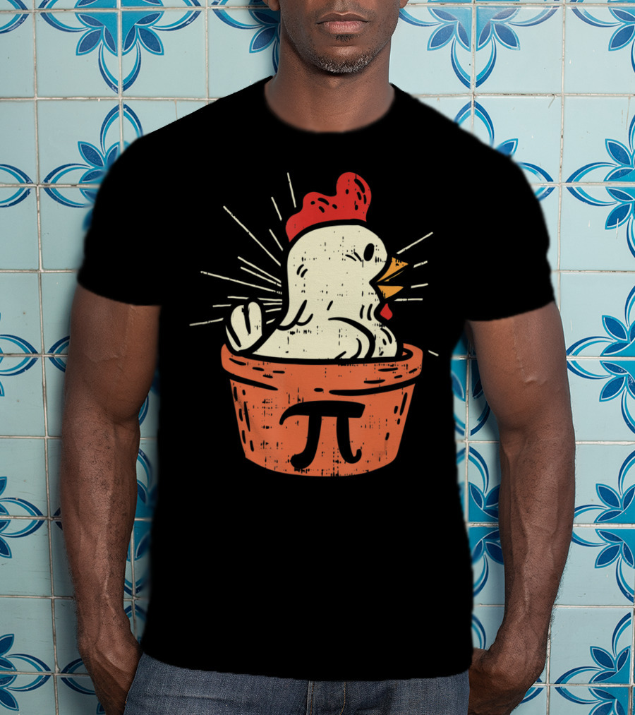 Chicken Pot Pi Day Pie Math Lover Geek 3.14 Rooster In Pie With Pi T-Shirt