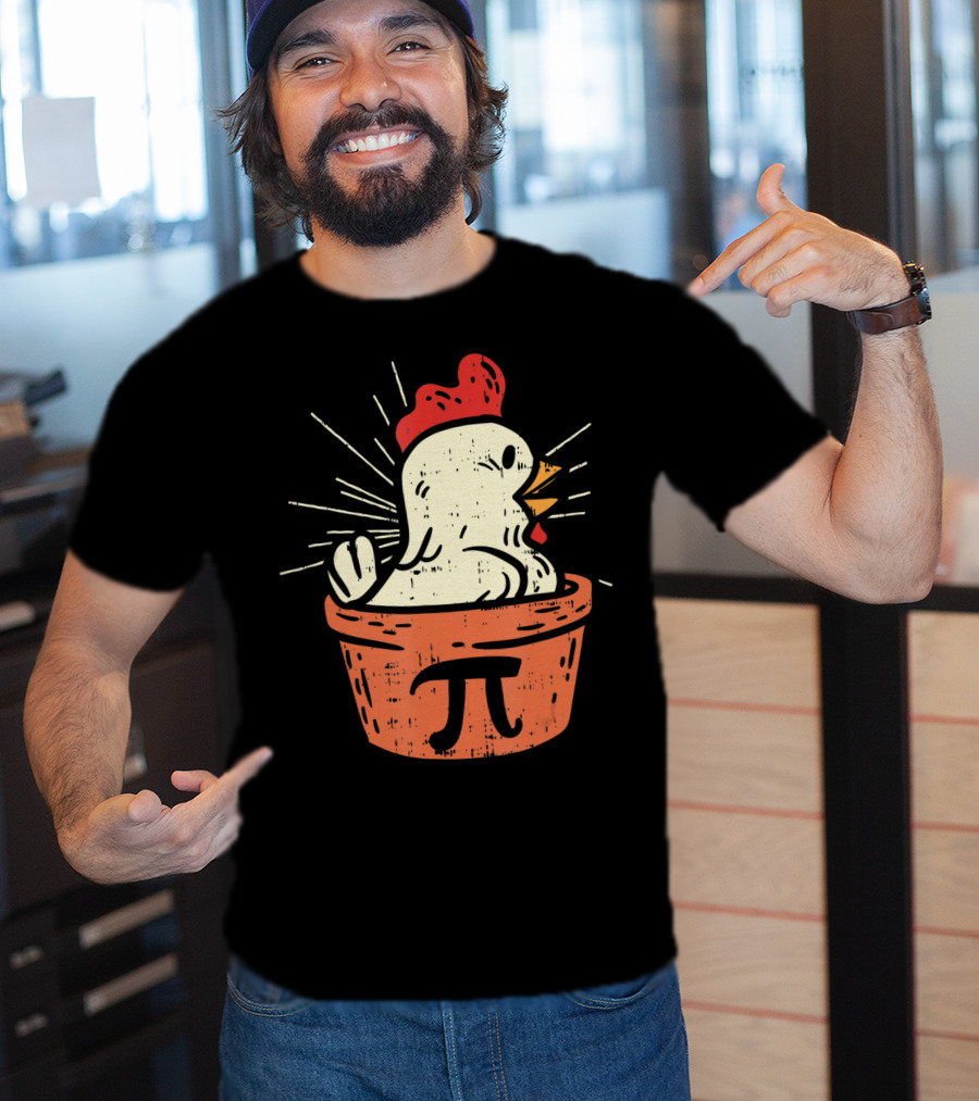 Chicken Pot Pi Day Pie Math Lover Geek 3.14 Rooster In Pie With Pi T-Shirt
