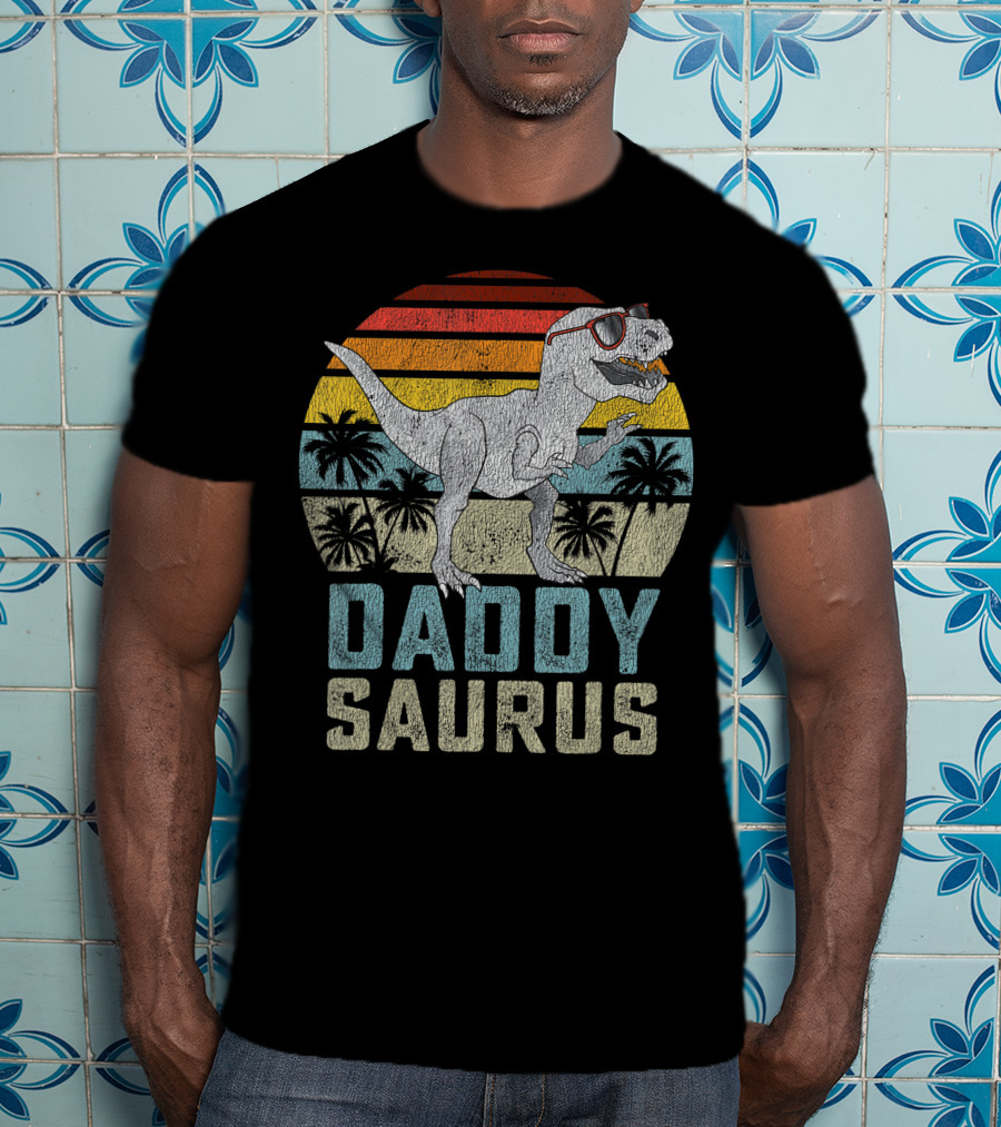 Daddysaurus Rex Dinosaur Daddy Saurus Retro Family Matching T-Shirt