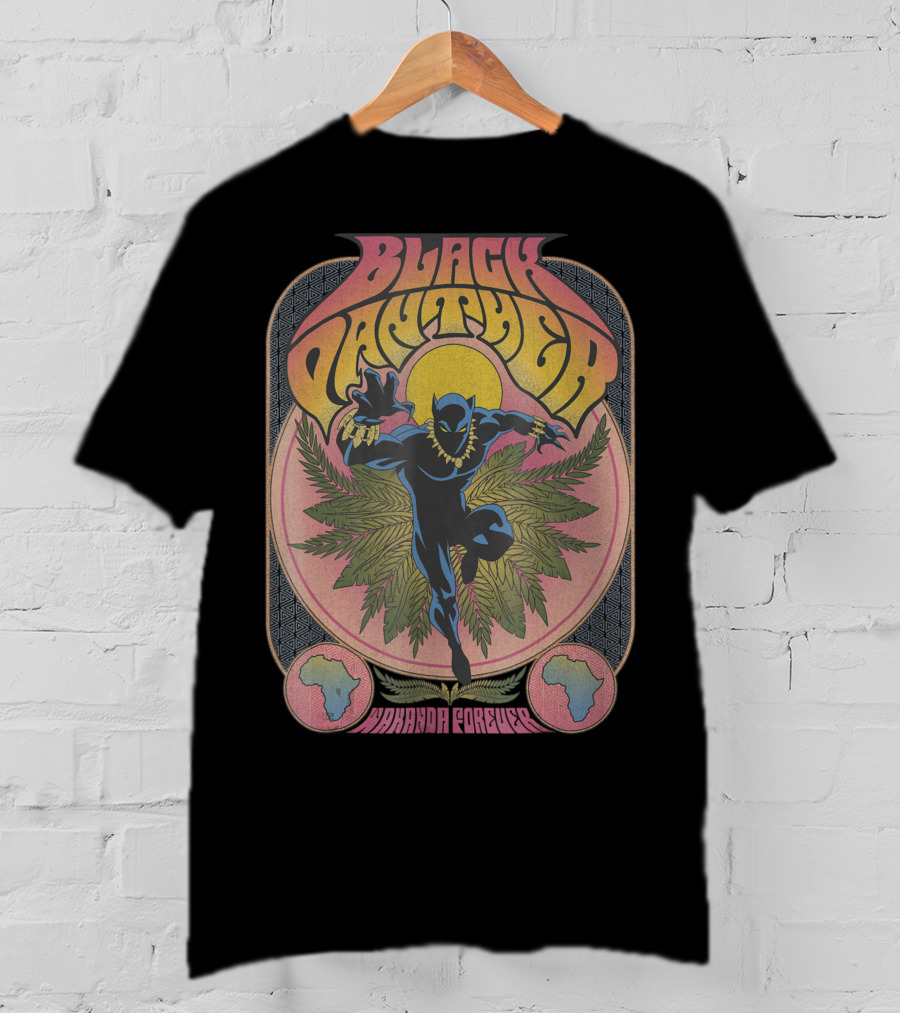 Black Panther Wakanda Forever 70's Style Psychedelic Vibrant T-Shirt