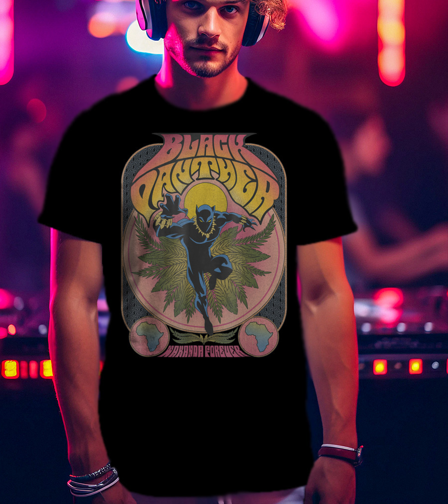 Black Panther Wakanda Forever 70's Style Psychedelic Vibrant T-Shirt