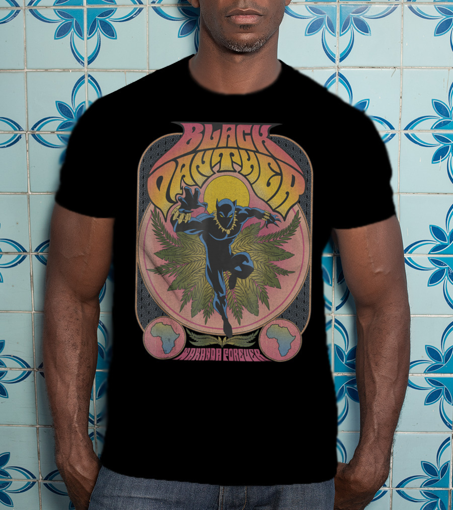 Black Panther Wakanda Forever 70's Style Psychedelic Vibrant T-Shirt