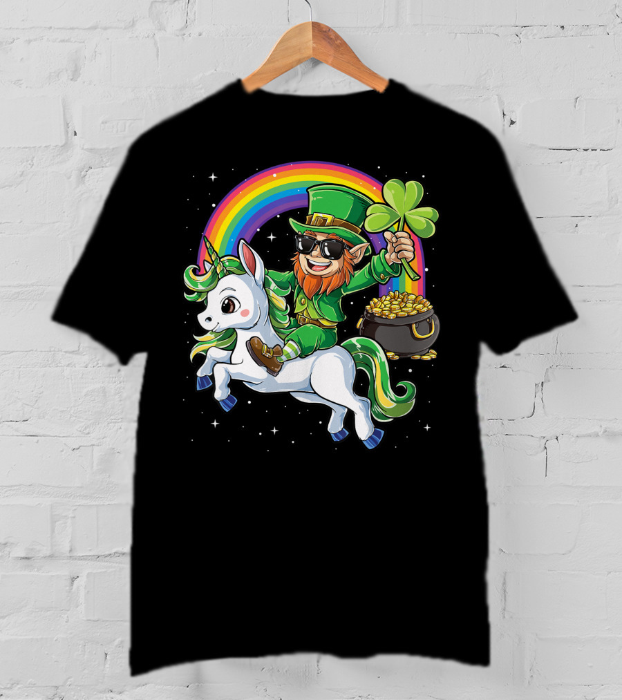 Unicorn Leprechaun St Patricks Day Girls Kids Women Rainbow Shamrock Gold T-Shirt