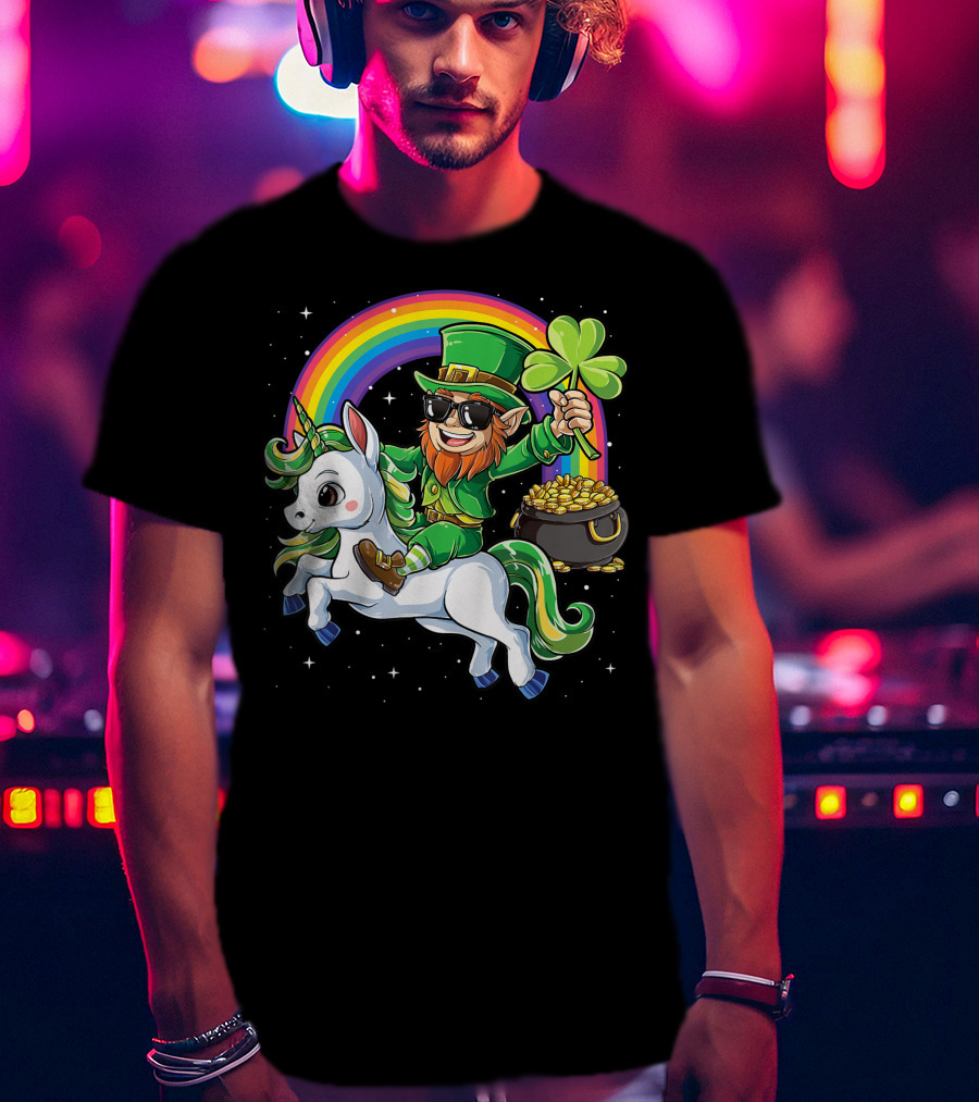 Unicorn Leprechaun St Patricks Day Girls Kids Women Rainbow Shamrock Gold T-Shirt