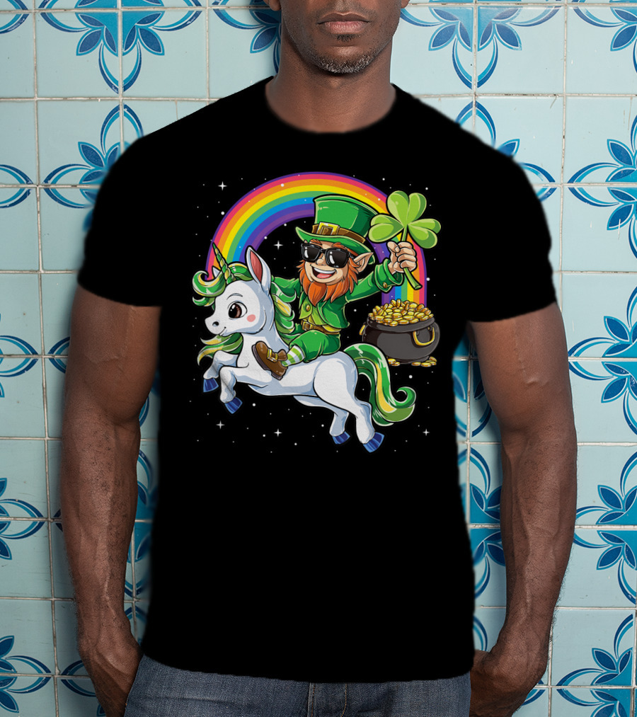 Unicorn Leprechaun St Patricks Day Girls Kids Women Rainbow Shamrock Gold T-Shirt