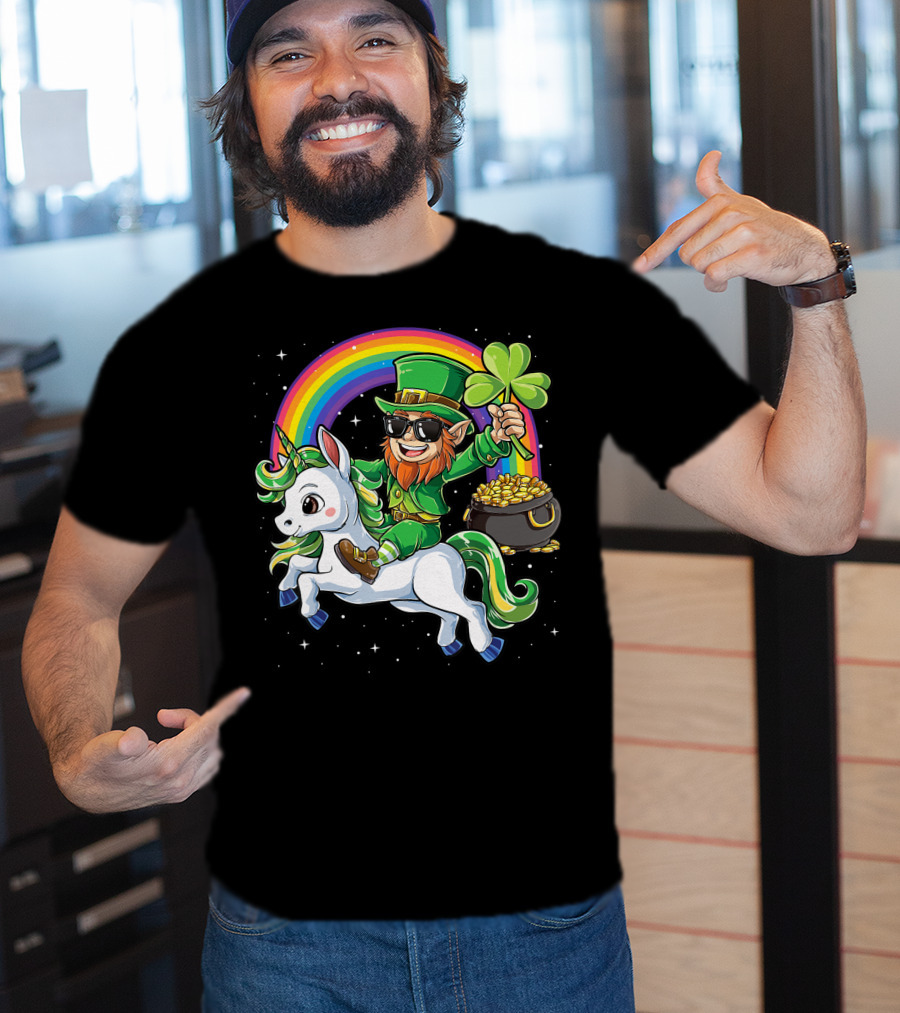 Unicorn Leprechaun St Patricks Day Girls Kids Women Rainbow Shamrock Gold T-Shirt