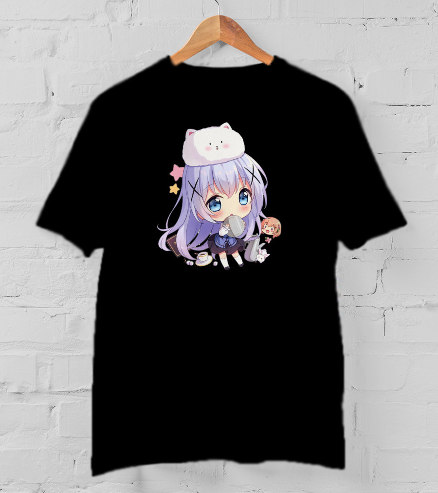 Hitsu Chibi Style Japanese Anime Character With Cat Hat And Stars T-Shirt