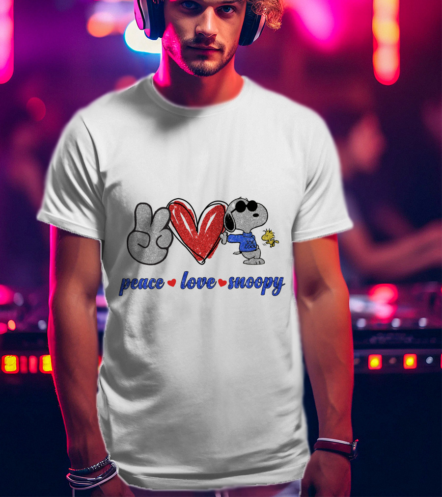 Peace Love Snoopy Woodstock Cool Joe Retro T-Shirt