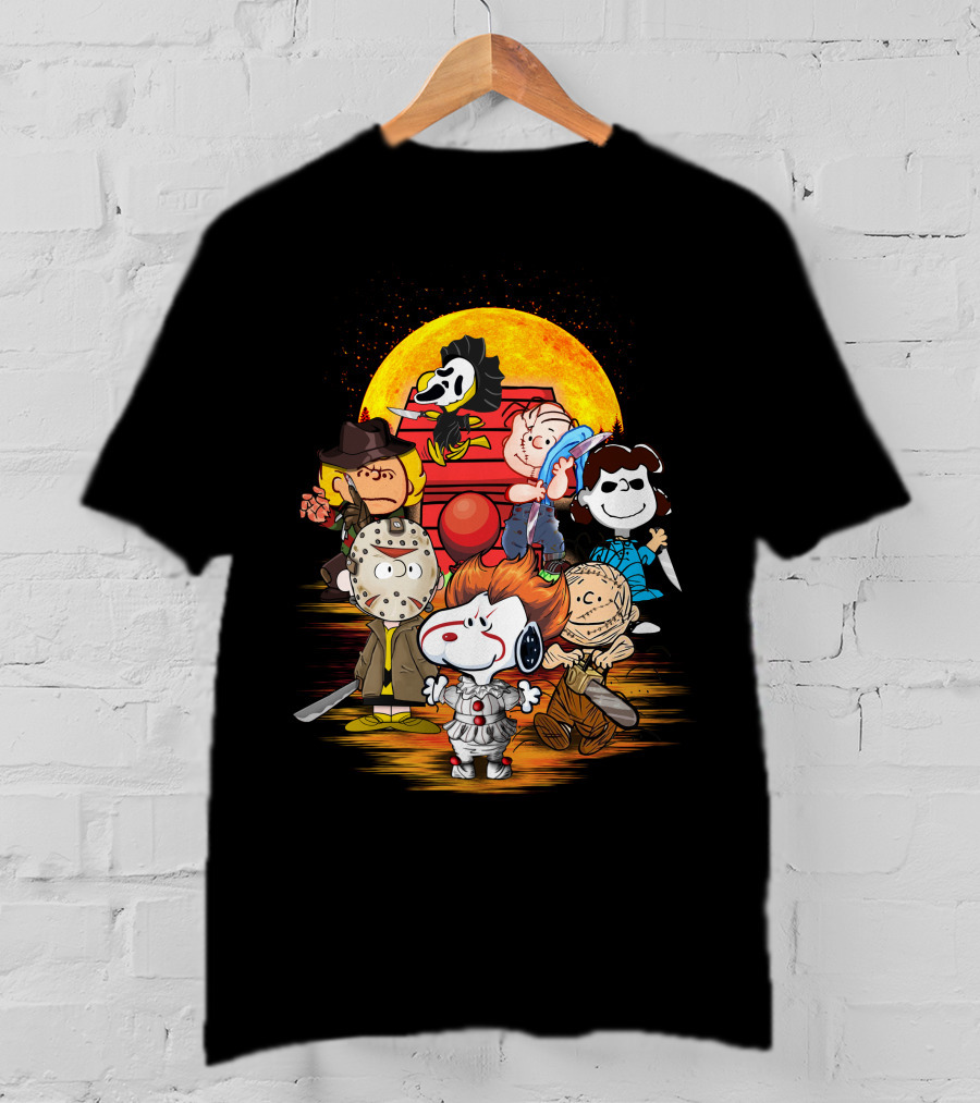 Horrorsnop Killer Cartoon Mashup Halloween Group With Mask And Knife T-Shirt