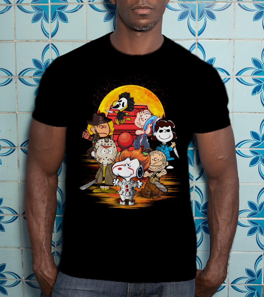 Horrorsnop Killer Cartoon Mashup Halloween Group With Mask And Knife T-Shirt