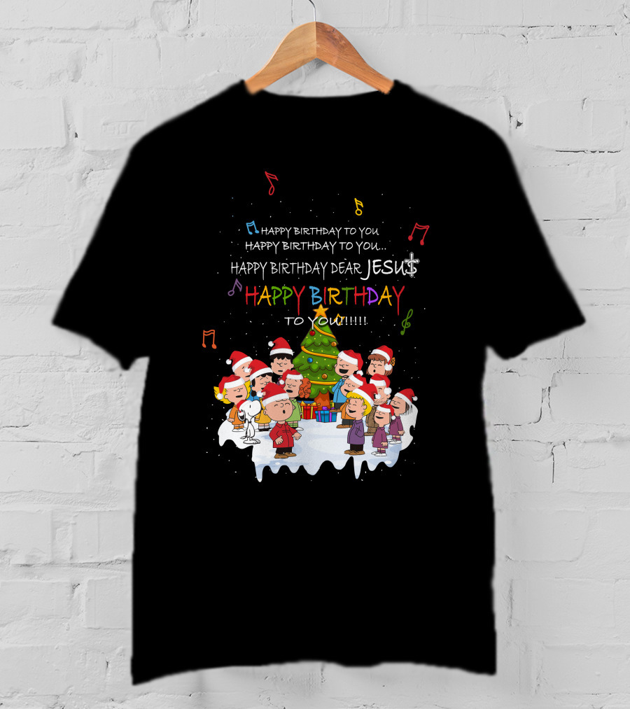 Happy Birthday Dear Jesus Peanuts Characters Christmas Caroling T-Shirt