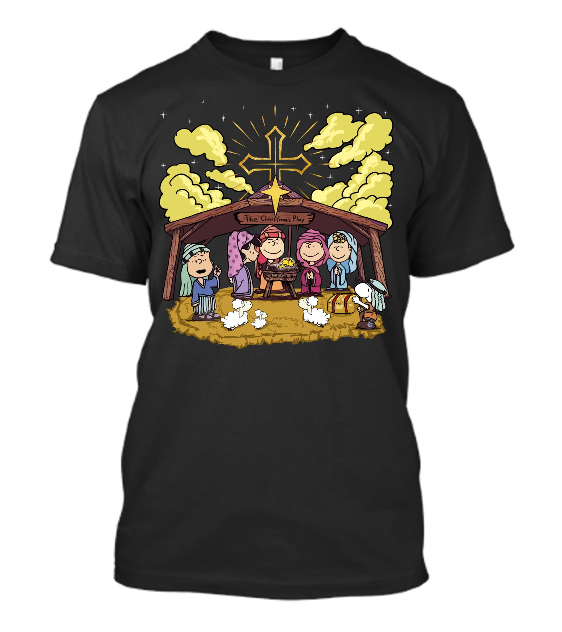 The Christmas Play Nativity Scene With Iconic Cartoon Characters T-Shirt