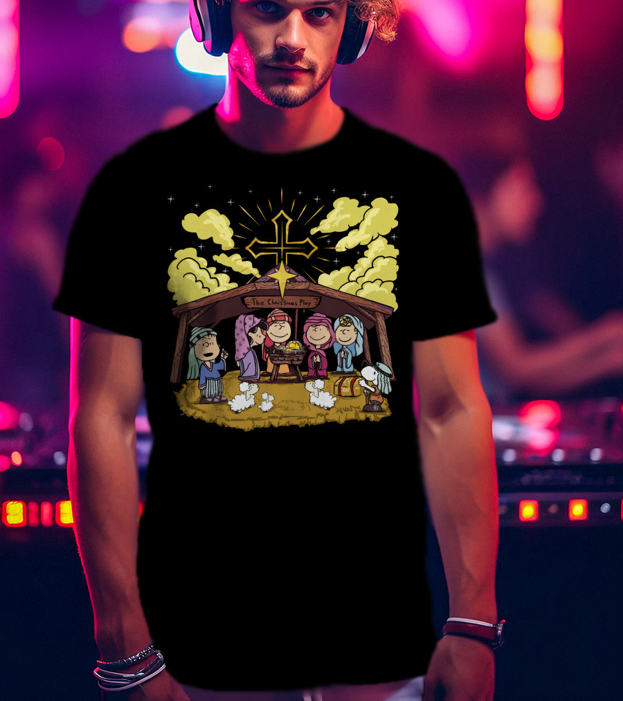 The Christmas Play Nativity Scene With Iconic Cartoon Characters T-Shirt