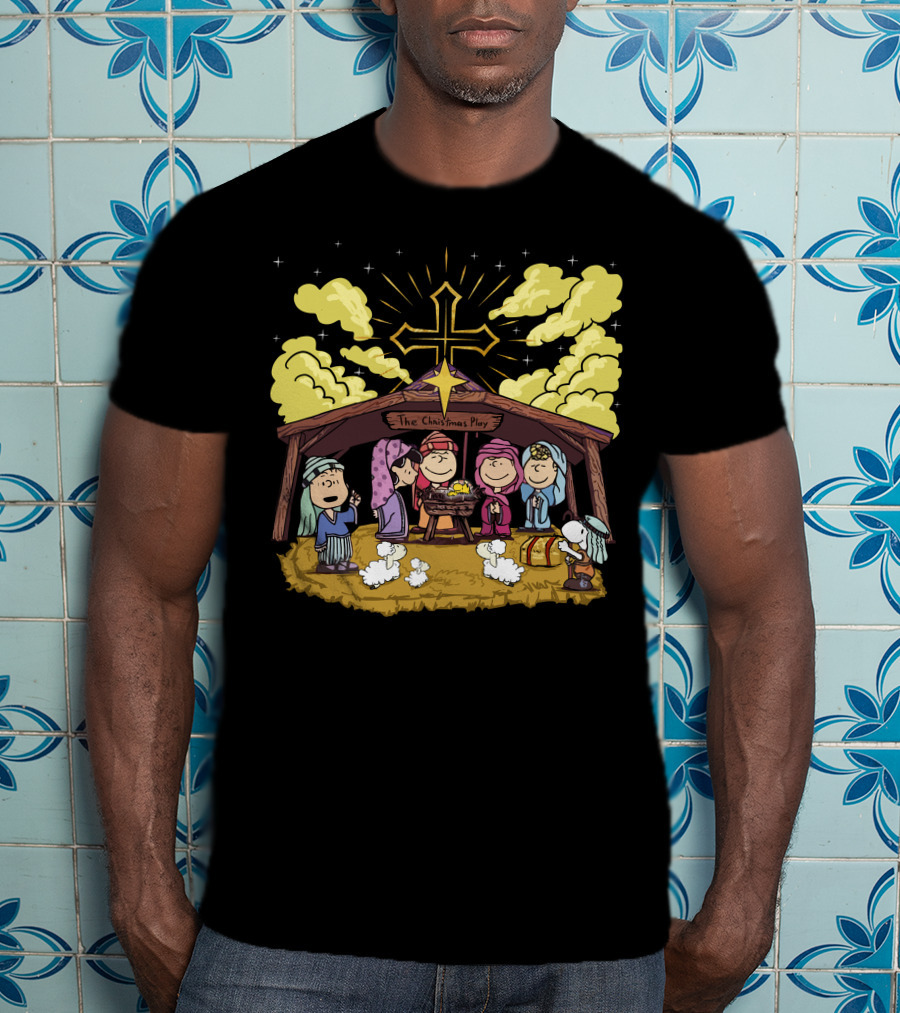 The Christmas Play Nativity Scene With Iconic Cartoon Characters T-Shirt