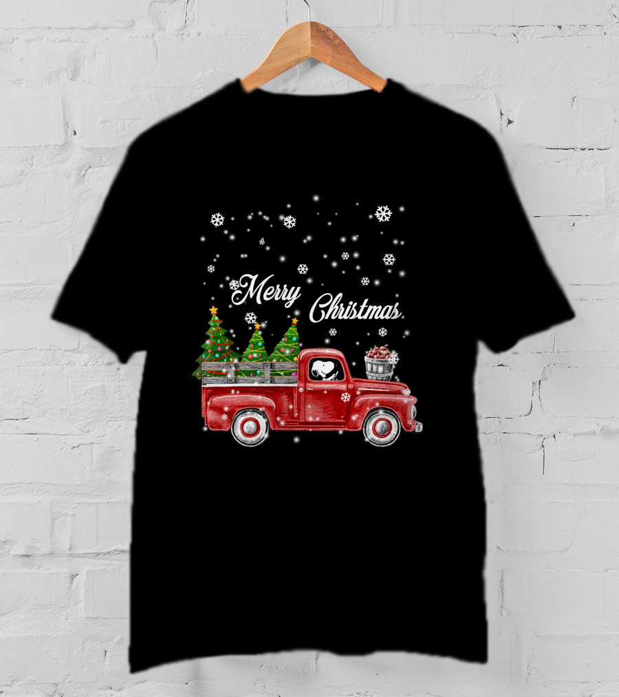 Merry Christmas Red Truck With Christmas Trees And Snowflakes T-Shirt