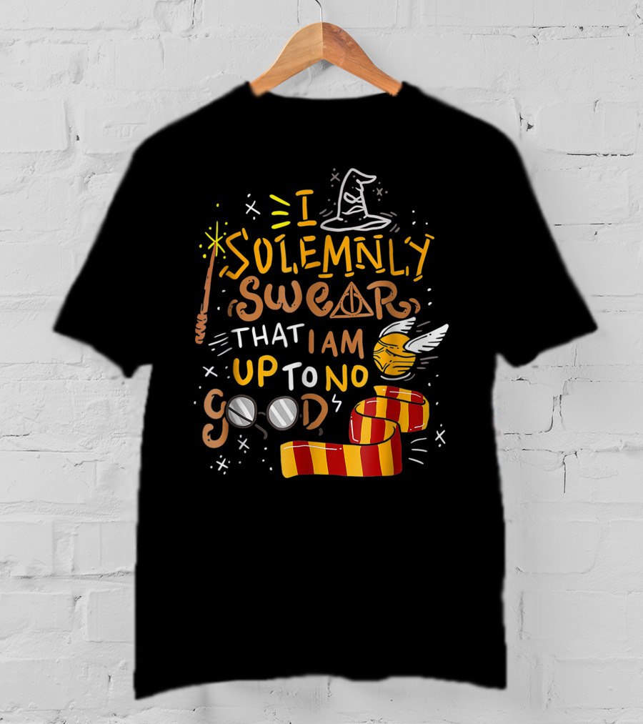 I Solemnly Swear That I Am Up To No Good Wizard Hat Wand Golden Snitch Scarf Glasses T-Shirt