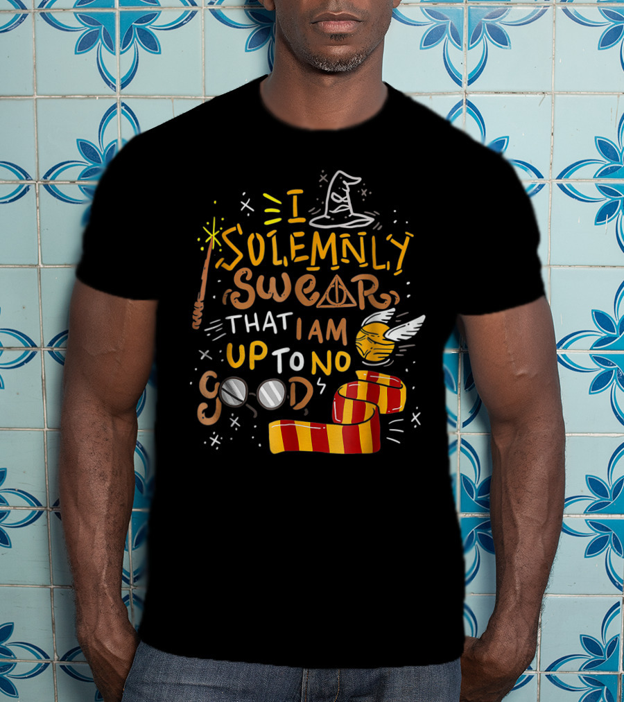 I Solemnly Swear That I Am Up To No Good Wizard Hat Wand Golden Snitch Scarf Glasses T-Shirt