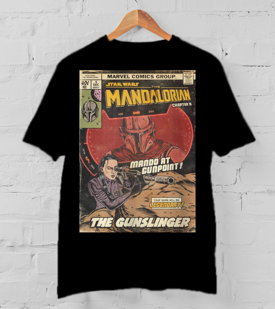 Mando At Gunpoint Legendary The Mandalorian Chapter 5 The Gunslinger Marvel Comics Group T-Shirt