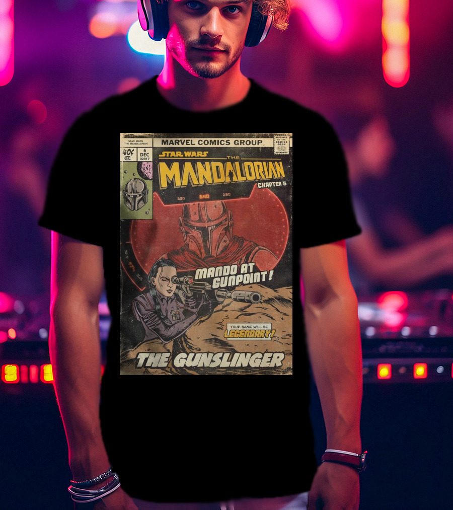 Mando At Gunpoint Legendary The Mandalorian Chapter 5 The Gunslinger Marvel Comics Group T-Shirt