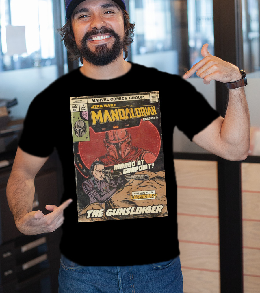 Mando At Gunpoint Legendary The Mandalorian Chapter 5 The Gunslinger Marvel Comics Group T-Shirt