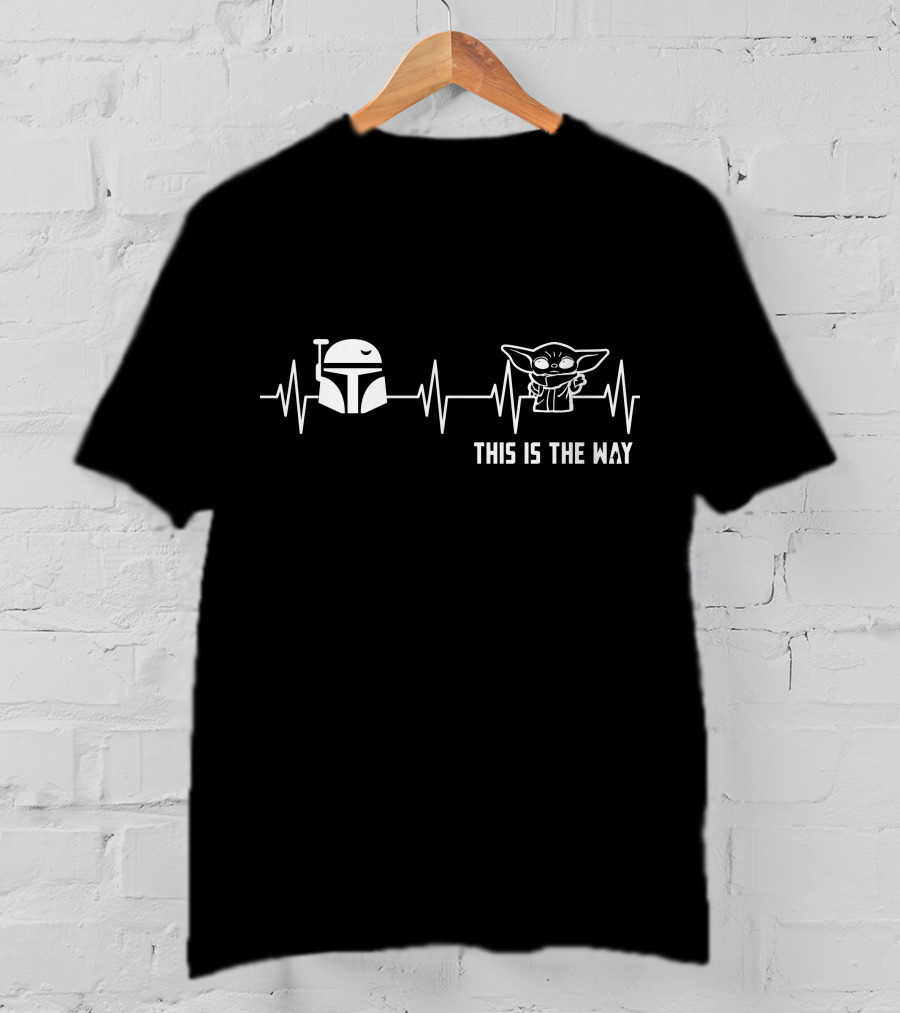 This Is The Way Mandalorian Helmet And Baby Yoda Heartbeat T-Shirt