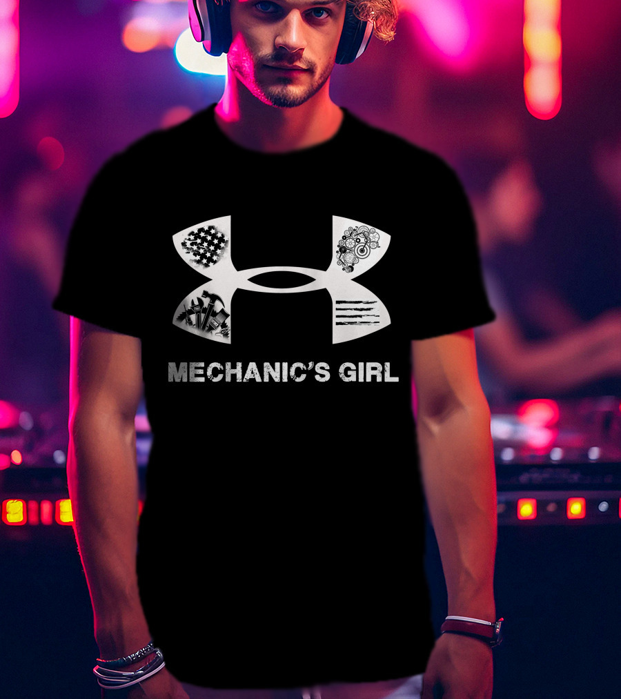 Mechanic's Girl Only Today With American Flag And Tools T-Shirt