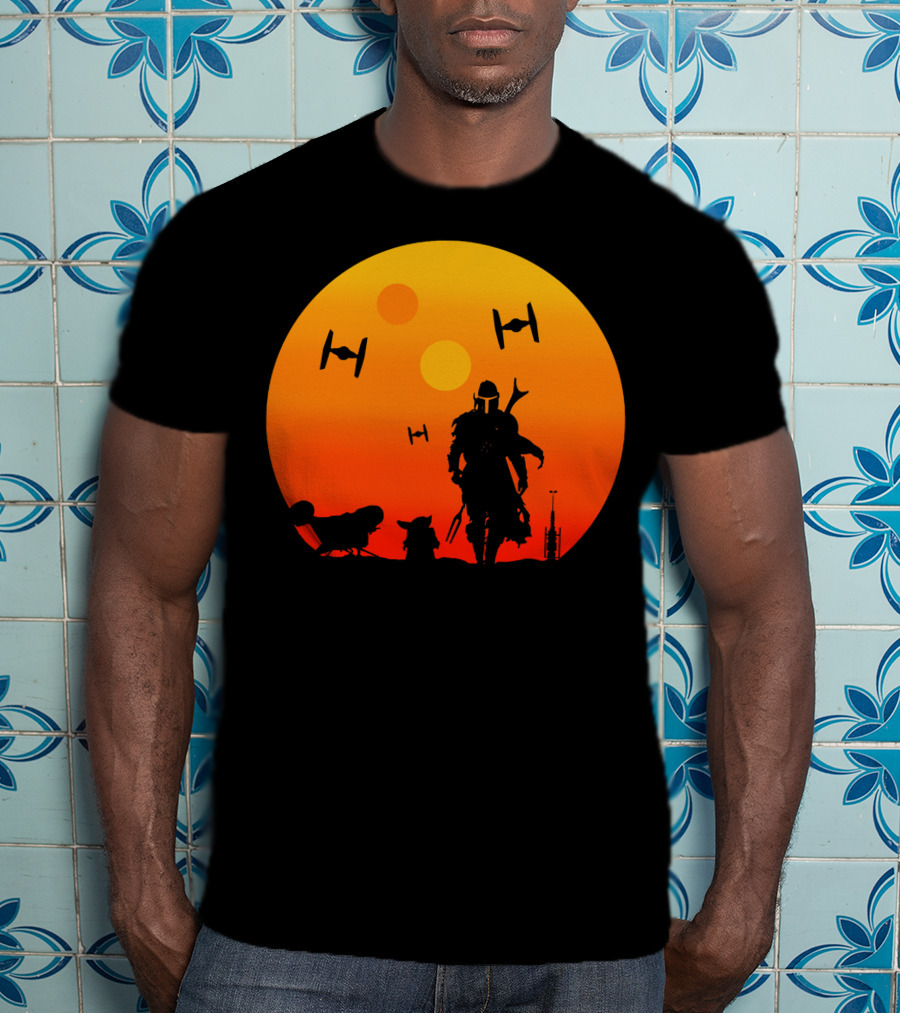 Only Today Mandalorian Sunset Silhouette Star Wars Tie Fighters T-Shirt