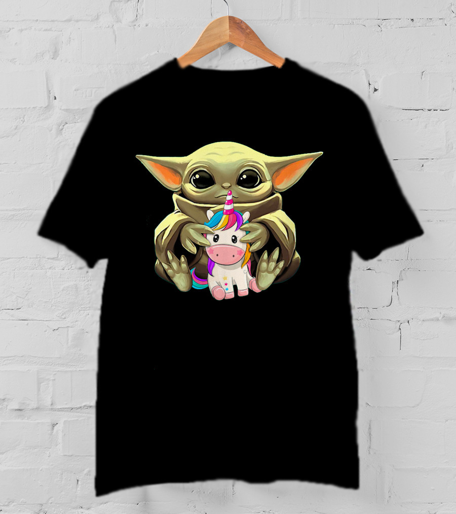 Only Today Cute Alien Creature Hugging Rainbow Unicorn T-Shirt