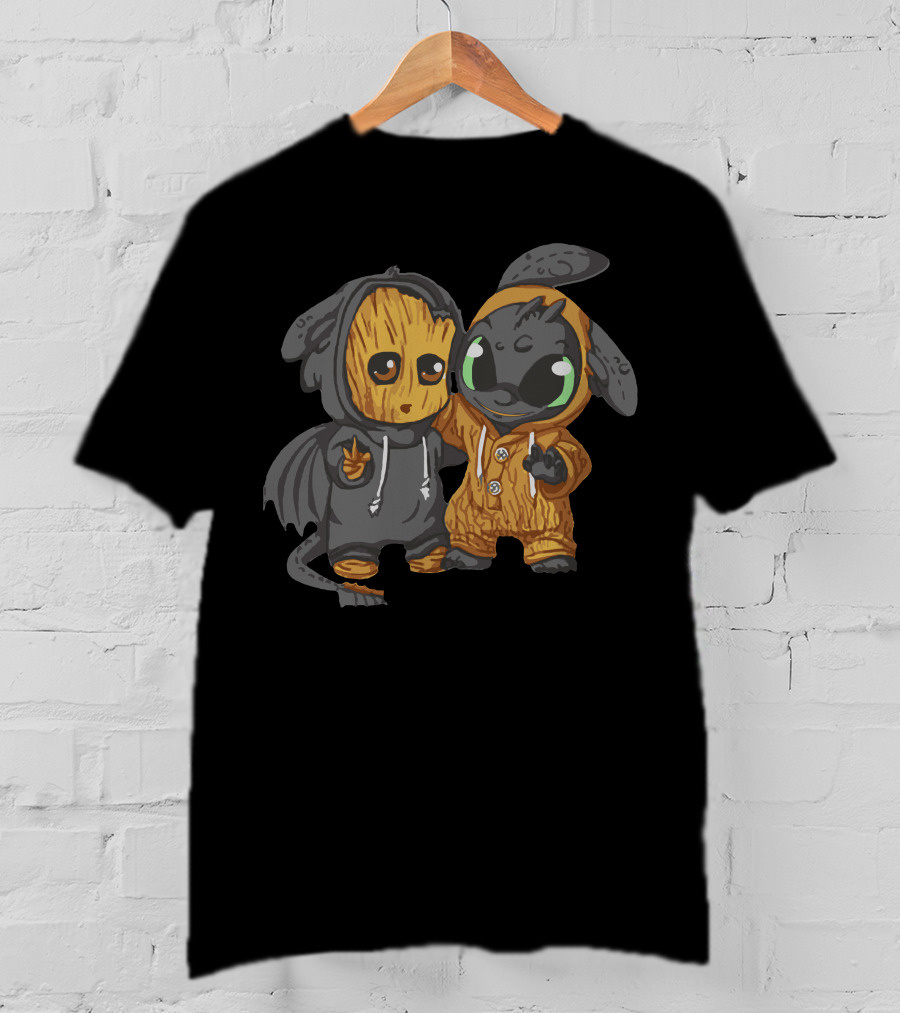 Peaceful Groot And Toothless Friendship Hoodie Duo T-Shirt