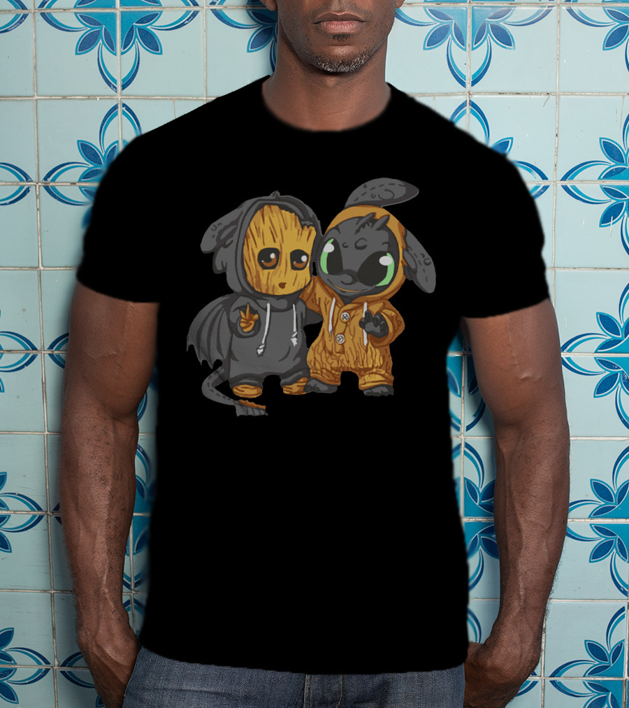 Peaceful Groot And Toothless Friendship Hoodie Duo T-Shirt