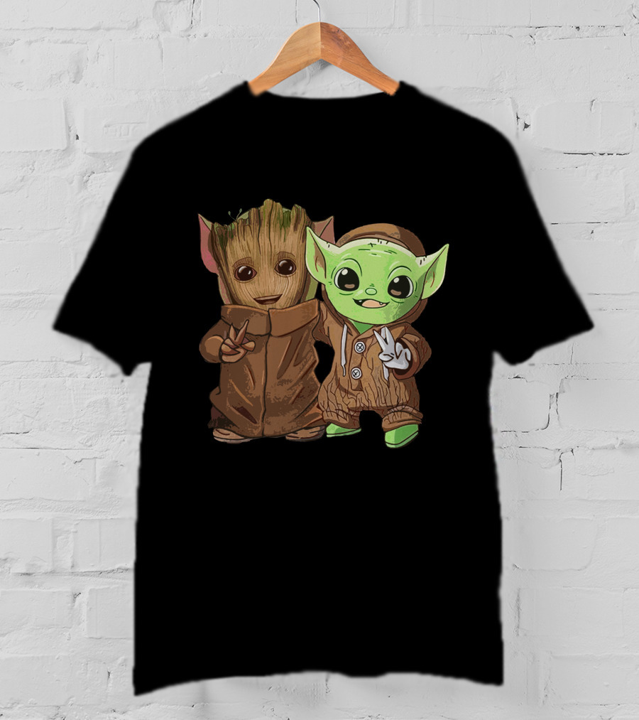 Only Today Baby Groot And Baby Yoda Peace Pals T-Shirt