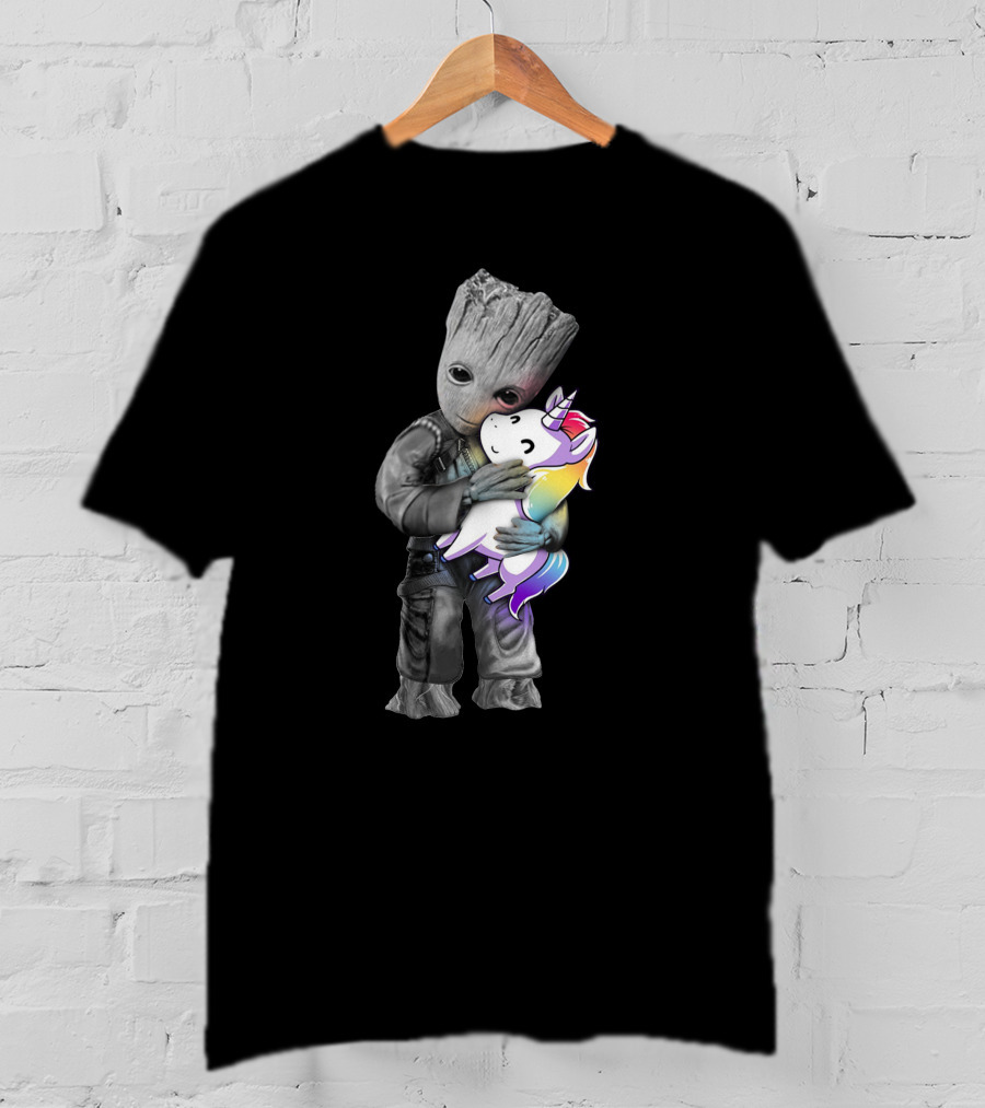 Only Today Groot Hugging Unicorn Rainbow T-Shirt
