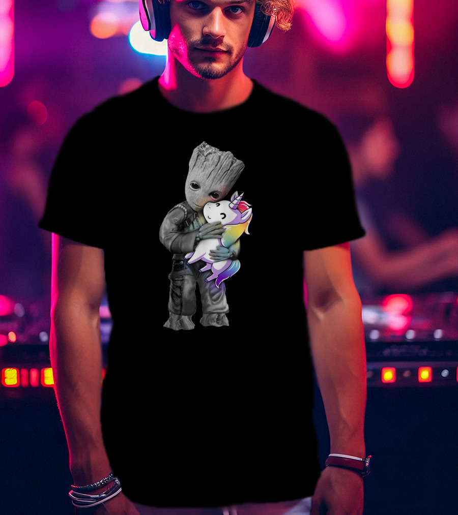 Only Today Groot Hugging Unicorn Rainbow T-Shirt