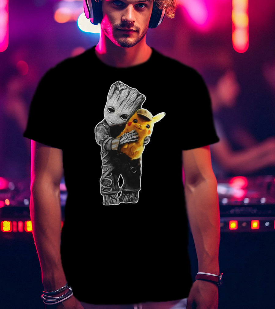 Groot Embrace With Pikachu T-Shirt