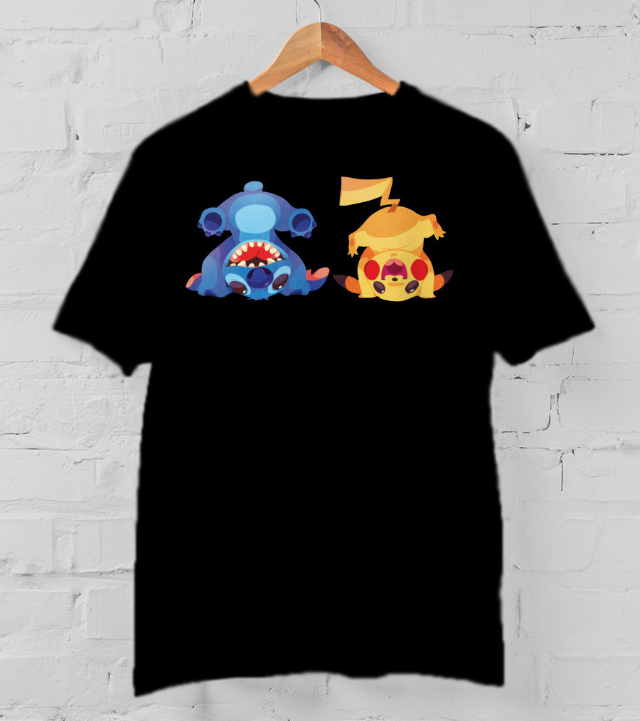 Upside Down Stitch And Pikachu Art T-Shirt
