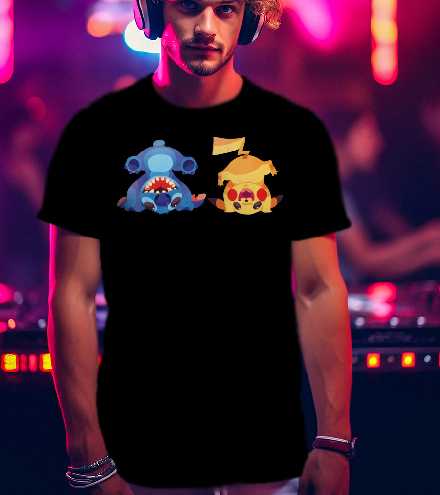 Upside Down Stitch And Pikachu Art T-Shirt