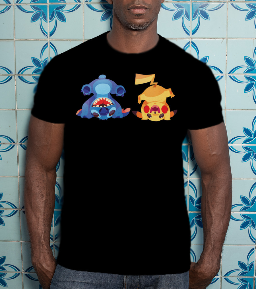 Upside Down Stitch And Pikachu Art T-Shirt