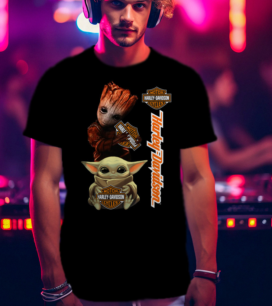 Baby Groot Harley Davidson Baby Yoda Motorcycles T-Shirt