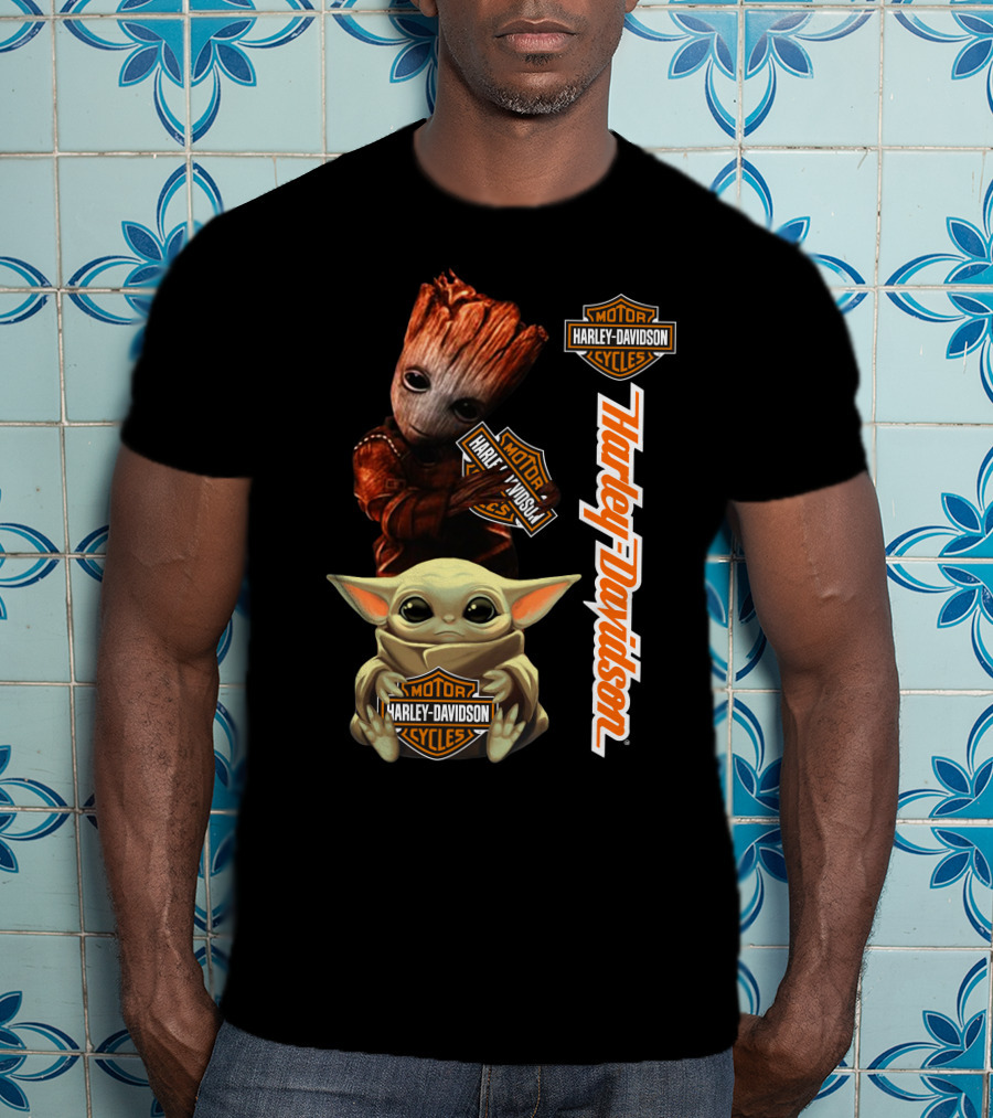 Baby Groot Harley Davidson Baby Yoda Motorcycles T-Shirt