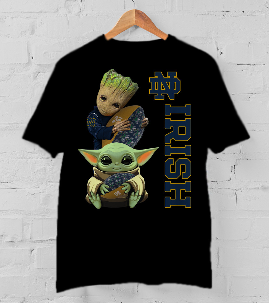 Notre Dame Fighting Irish Groot And Baby Yoda Football Collaboration T-Shirt