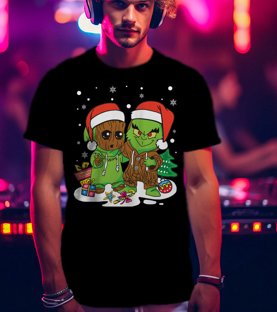 Christmas Friends Santa Hats Holiday Celebration Snowflakes Presents T-Shirt