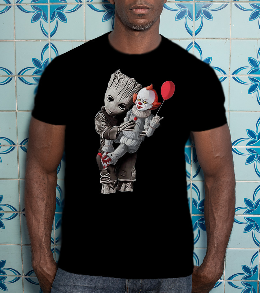 Groot Holding Pennywise With Balloon T-Shirt